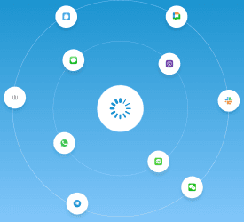 Messaging channels orbiting a central CommOps hub, including SMS, WhatsApp, and chat apps